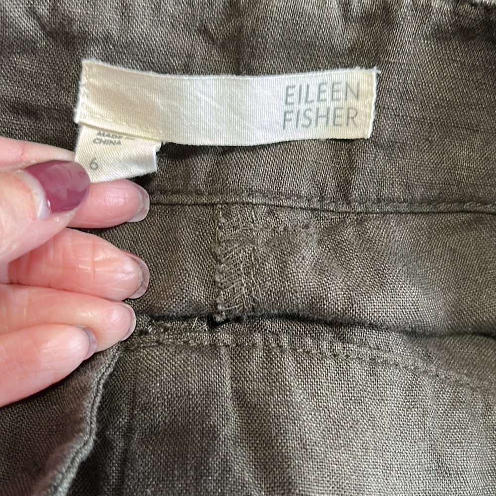 EILEEN FISHER Pant Organic Linen Surplus Cropped Cargo Pants Olive Green Sz 6 - Picture 9 of 15